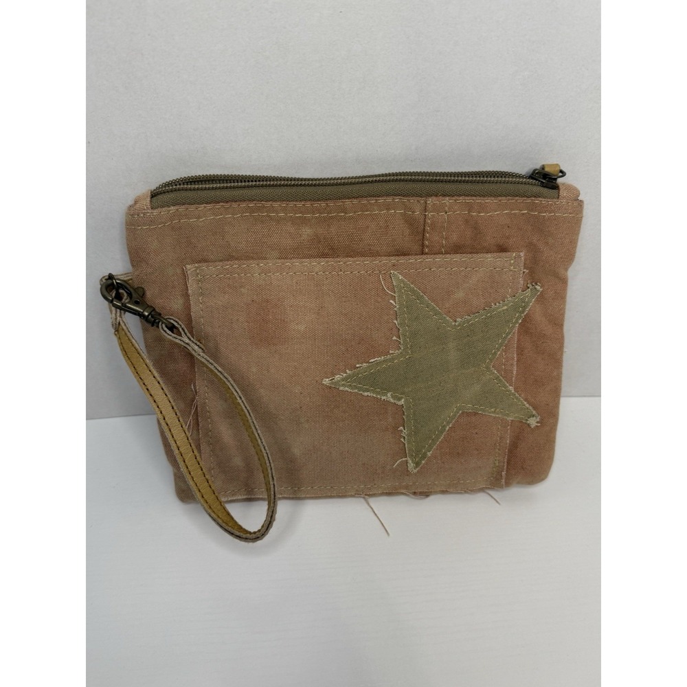 Vintage Distressed Style Canvas Star Clutch Wristlet Purse for Women